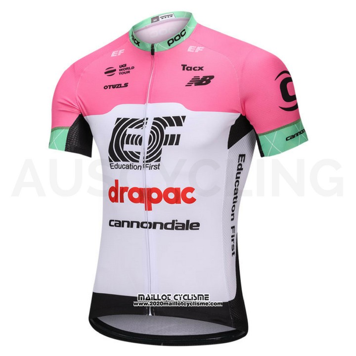 2018 Maillot Ciclismo Cannondale Drapac Blanc et Rose Manches Courtes et Cuissard